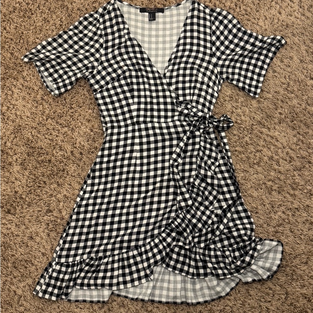 Black and White Gingham Wrap Dress